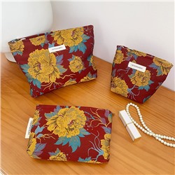 Retro capacious cosmetic bag, small clutch bag, organizer bag for traveling, pencil case, new collection, flowered