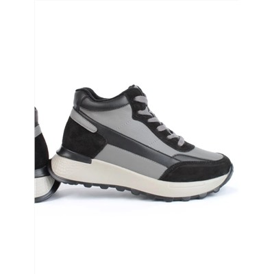 05-810-1 BLACK GRAY Кроссовки женские демисезонные (натуральная кожа , натуральная замша, натуральная байка)