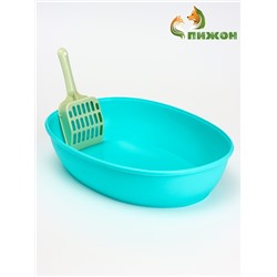 УЦЕНКА Туалет для кошек округлый с бортиком и совком 38 x 28 x 15 см, синий