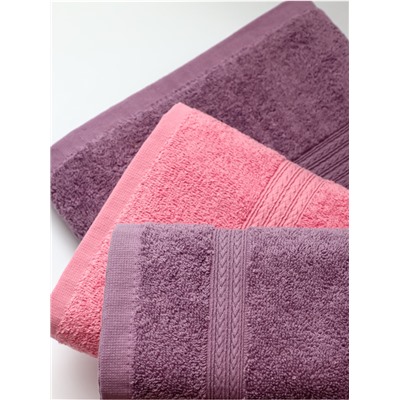 Комплект Полотенец 3шт туман+розовый+ туман косичка