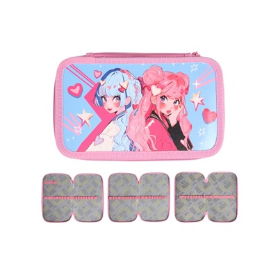 Пенал 3 секции, 125×205×55 мм, Calligrata 30П26/3 «Аниме подружки», ламинированный картон