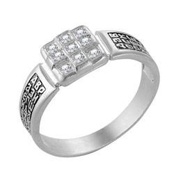 Кольцо с фианитом выборочное чернение серебро 925*