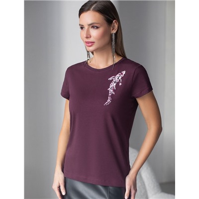 Нарядная футболка с блестящим принтом пайетками