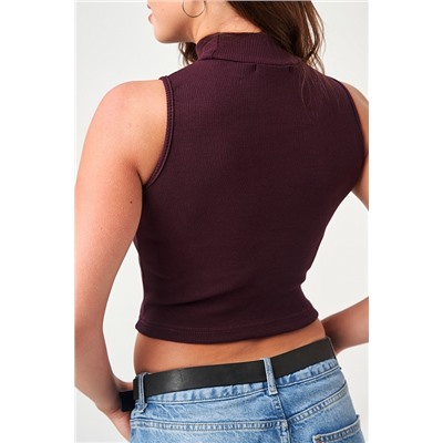 Женский топ 52714  укороченный с горлом / сливовый