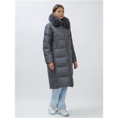 Пальто женское зимние с мехом песец большого размера серого цвета 622_1Sr
