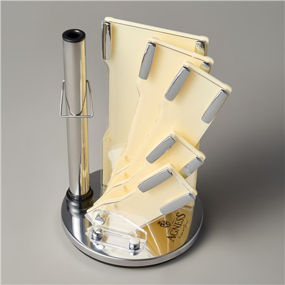 НАБОР НОЖЕЙ AGNESS НЖС  НА ПЛАСТИКОВОЙ ВРАЩАЮЩЕЙСЯ ПОДСТАВКЕ 8 ПР. (КОР=6НАБОР.)