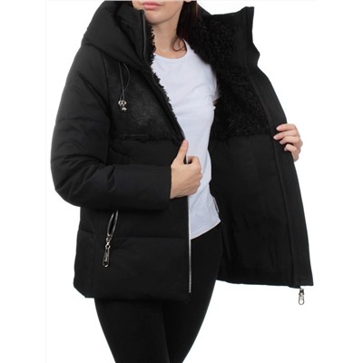 23-696 BLACK Куртка зимняя женская (холлоффайбер 150 гр., искусственная дубленка)