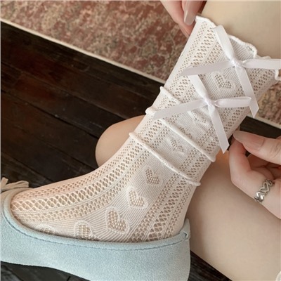 White lace tights, summer thin socks, shoes, mid-length