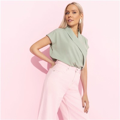 Блуза с драпировкой на запах, На пике изящества (зеленый)