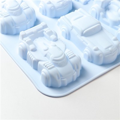 Форма для выпечки Доляна «Гонки», силикон, 29.5×27 см, 6 ячеек (11.5×6.5 см), голубая