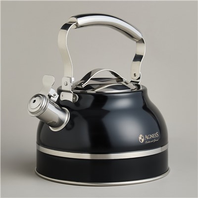 ЧАЙНИК AGNESS СО СВИСТКОМ 2,7Л, ТЕРМОАККУМУЛИРУЮЩЕЕ ДНО, 304 СТАЛЬ,  ИНДУКЦИЯ