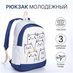 Рюкзак школьный на молнии, с карманами, белый/синий