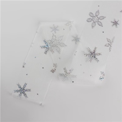 Фатин со снежинками, с голографией, 7.5 см, 9.1±0.5 м, 11±1 г/м², белый №33