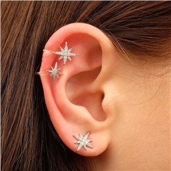 Набор серег и кафф QF «Полярные звёзды», 3 шт. белые в серебре