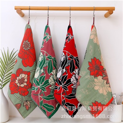 Gaoyang towel Korean flower jacquard four-layer cotton gauze large square towel wipe hands towel kitchen towel factory price wholesale