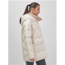 Куртка женская зимняя с капюшоном большого размера бежевого цвета 1170B