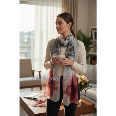 Шарф шифоновый с цветочным рисунком 3D Арт М52/15