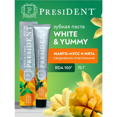 Зубная паста PresiDENT White & Yummy Манго-мусс с мятой, 75 мл.