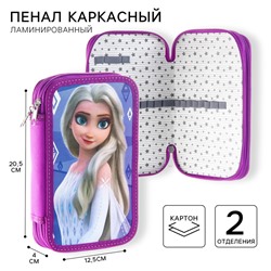 Пенал 2 секции,12.5×20.5×4 см, ламинированный картон, «Холодное сердце»