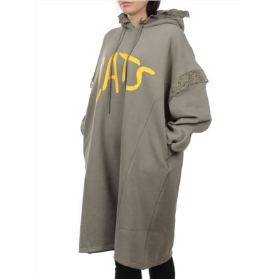 2247 GRAY GREEN Толстовка-платье женская (85% хлопок, 10% полиэстер, 5% спандекс)