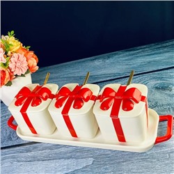 106-342 Набор из 3 баночек 350 мл с ложками на подставке MULTICOLOR  в под.уп.(х12)Фарфор