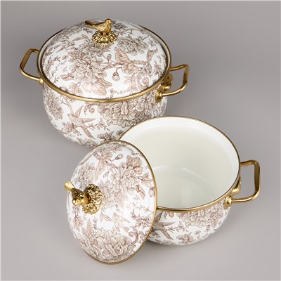 НАБОР КАСТРЮЛЬ AGNESS ЭМАЛИРОВАННЫХ СЕРИЯ "ROYAL GARDEN", 4ПР. 2,1Л И 3,8Л