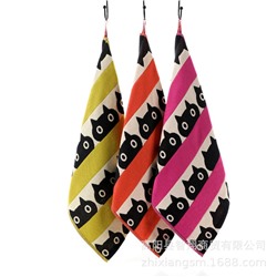 Zhiyang's new Aiwei bamboo cotton small black cat gauze square towel, soft breathable and absorbent kitchen hanging towel, factory price wholesale