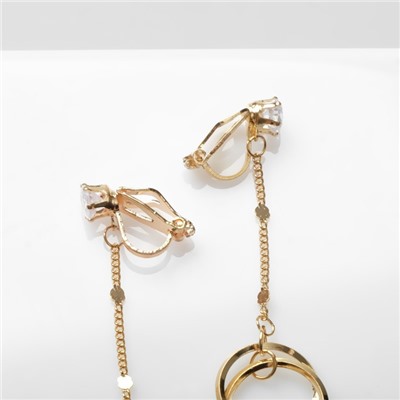 Серьги висячие «Цепь» с кругом, цвет белый в золоте, 5,5 см