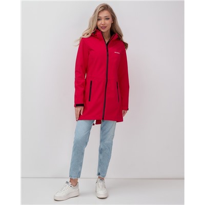 Парка спортивная женская с капюшоном softshell красного цвета 9568Kr