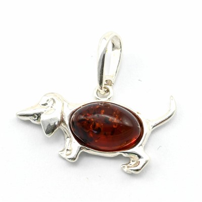 Подвеска Собака Такса 27*15мм с янтарем С925 цв.коньячный, 2,5г