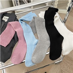 Spring and summer new Japanese solid color coarse lines and knee socks and calf socks jk sweet double -pin pile socks ins socks