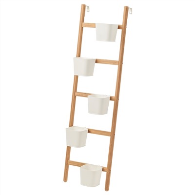 SATSUMAS, Halter mit 5 Übertöpfen, Bambus/weiß,, 125 cm