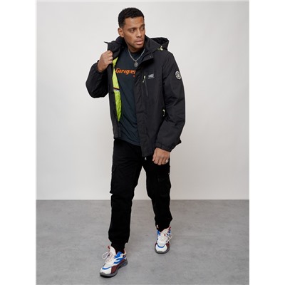 Куртка спортивная мужская весенняя с капюшоном черного цвета 88023Ch