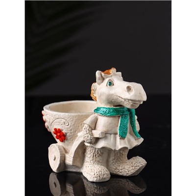 Фигурное кашпо для цветов «Лошадь с тележкой», гипс, 10×10×6 см, бежевый