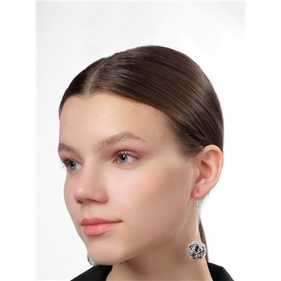 Серьги висячие «Шар плетёный», цвет чёрный в серебре, 6,5см