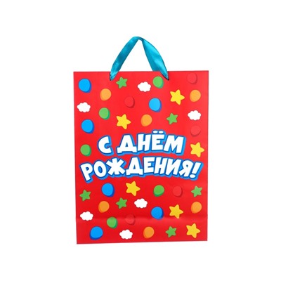 Пакет подарочный «С днём рождения»,31х40х11.5 см, упаковка, Синий трактор
