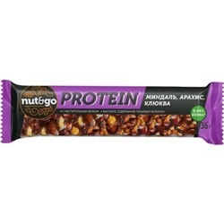 Батончик Nut&Go Protein миндаль, арахис, клюква, 36 г (упаковка 18 шт)/ КДВ