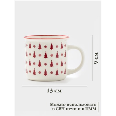 Кружка Доляна «Новый год. Ёлочки», 380 мл, фарфор, белая