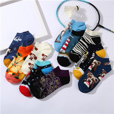 Summer oil painting socks, light -mouth cotton tide brands, socks, men's foreign trade European and American short gangs, children wholesale children