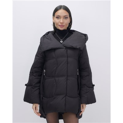 Куртка зимняя женская с большим капюшоном модная черного цвета 7739Ch