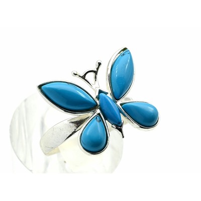 Кольцо Бабочка 21*18мм с бирюзой имитация С925 размер 20, 3,9г