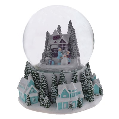 GAEM Фигур декор в стекл шаре "Снеговик/Дом" (подсв, муз, вьюга, AAAх3 н/п), D 10 см, L12 W11,5 H14 см, 2