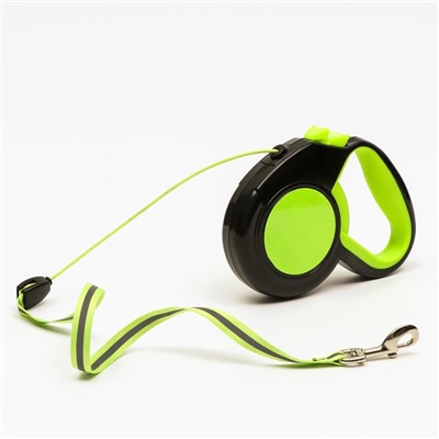 Рулетка «Пижон» светоотражающая, 8 м, до 50 кг, трос, прорезиненная ручка, зелёная