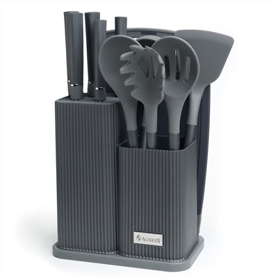 НАБОР AGNESS ИЗ 12ПР: 5 НОЖЕЙ,ДОСКА,ПОДСТАВКА,ПОЛОВНИК,ЛОЖКА,ЛОПАТКА,ШУМОВКА,ЛОЖКА ДЛЯ СПАГЕТТИ