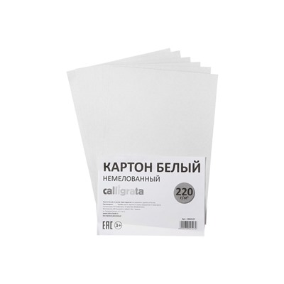 Картон белый А4, 6 листов, 220г/м2 Calligrata, немелованный, на скобе, ЭКОНОМ