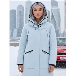 Парка зимняя женская с капюшоном светло-синего цвета 9538-1Si