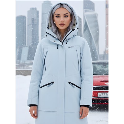 Парка зимняя женская с капюшоном светло-синего цвета 9538-1Si