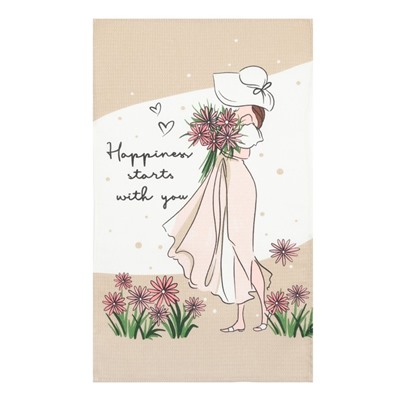 Набор кухонных полотенец Доляна Happiness, 35х60 см -4 шт, 100% хлопок, вафля 160 г/м2