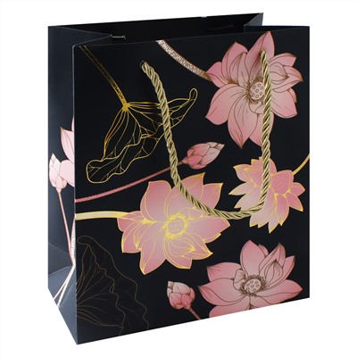 Пакет подарочный 18*23*10 Цветок лотоса на черном 210г/м2 КОКОС 242560/12/Китай