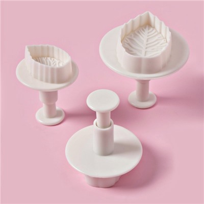 Плунжеры кондитерские Доляна «Лист», набор 3 шт., d=3.2/4/5 см, пластик, белые